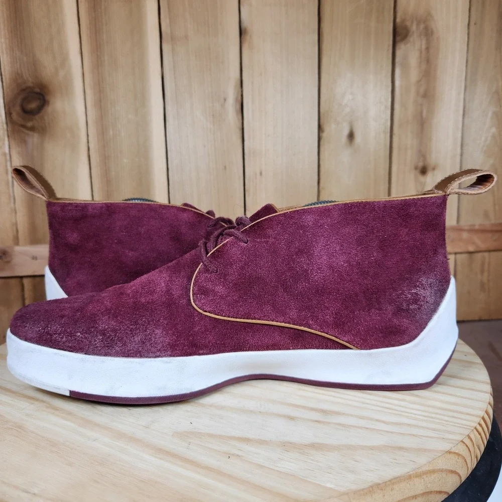 John Fluevog Type 3 Shoes Mens 10 Burgundy Suede‎ Chukka Sneakers Casual Leather